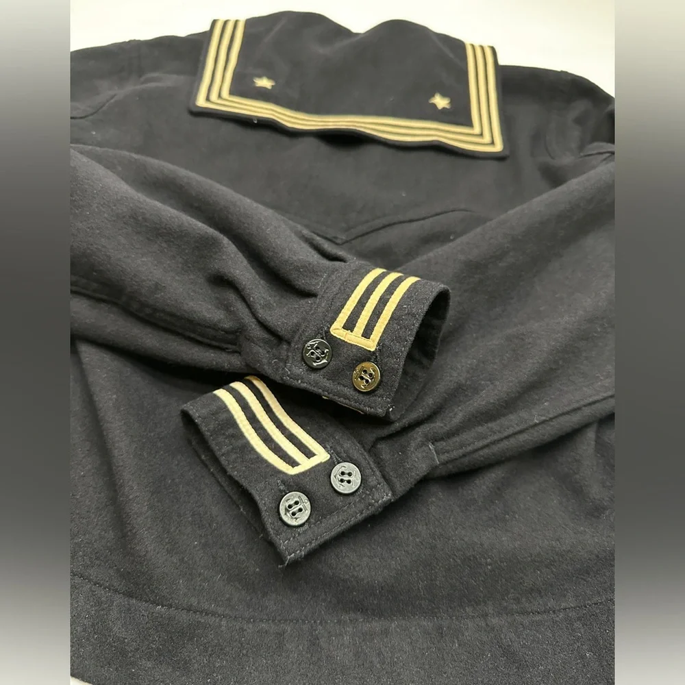 Vintage possibly WWll Navy Blue wool undress jumper Sailor size small (B7)‎